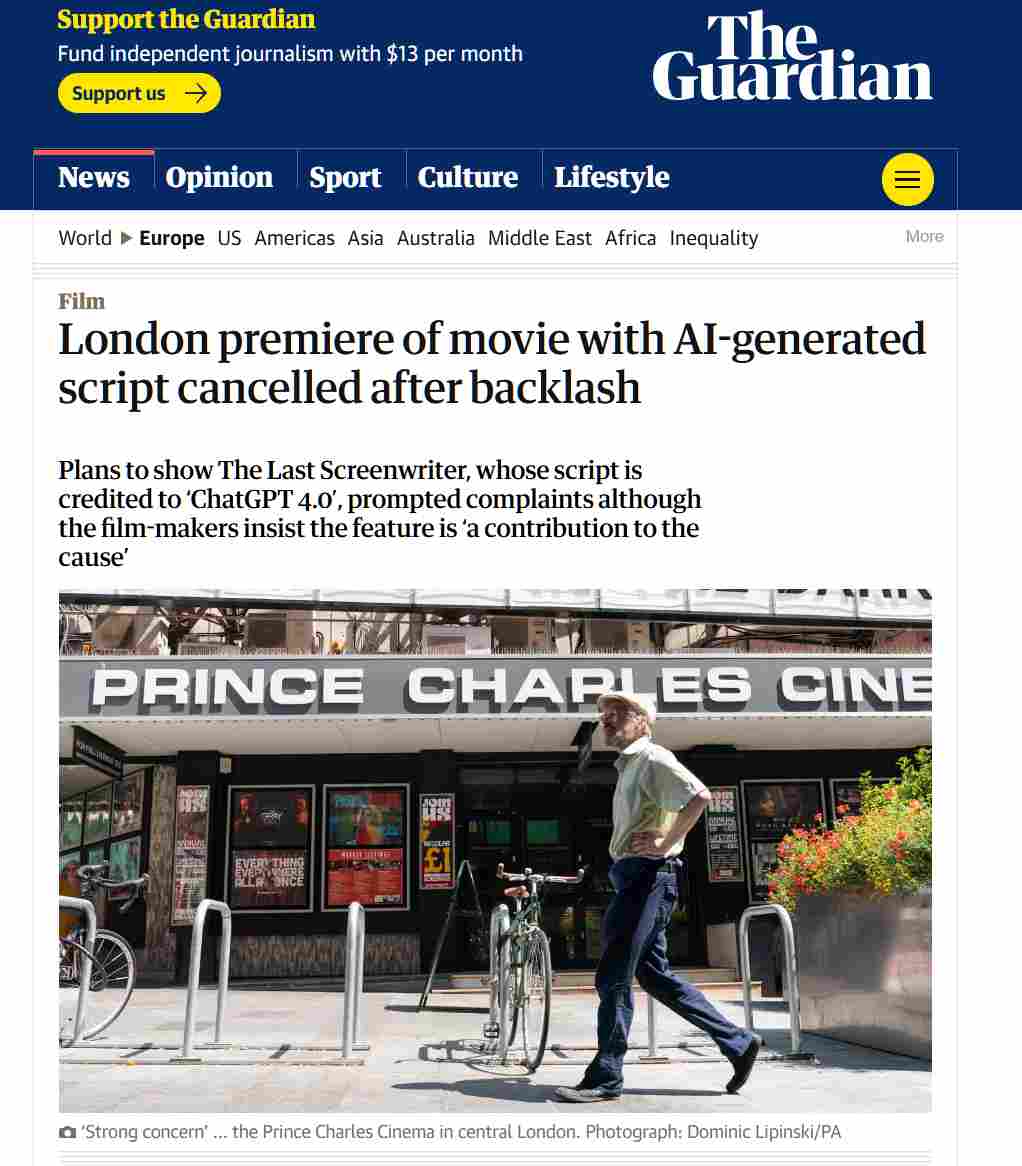 差评如潮,“首部”AI 制作电影《最后的编剧》首映式遭取消 差评如潮,“首部”AI 制作电影《最后的编剧》首映式遭取消