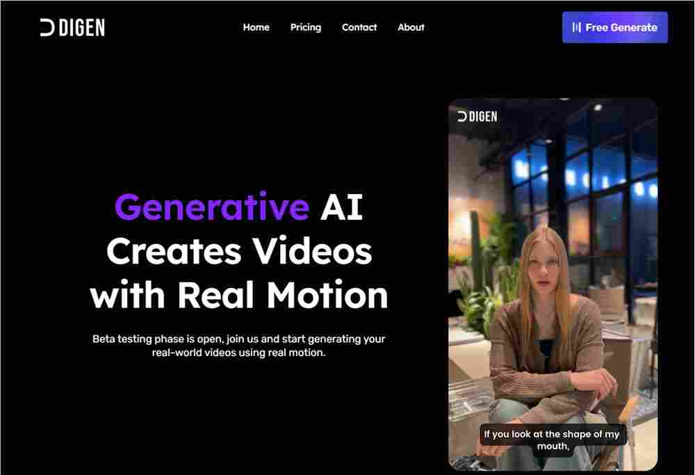 Digen AI 数字人上线 不支持中文,对嘴型效果尚不理想 Digen AI 数字人上线 不支持中文,对嘴型效果尚不理想
